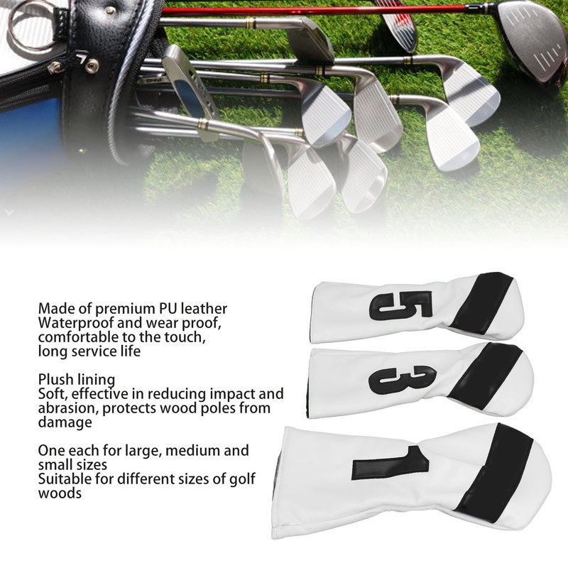 3PCS Golf Club Head Cover PU Leather Waterproof Protective Golf