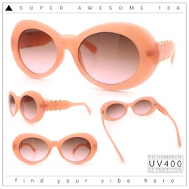 Womens Oval Round Thick Plastic Mod Fashion Fancy Arm Sunglasses Peach - Pink Smoke