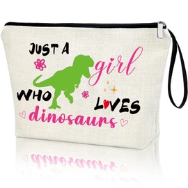 Dinosaur Gifts Makeup Bag Birthday Decorations for Girls Just A Girl Who Loves Dinosaurs Dinosaur Stuff Dino Merch Christmas Gifts for Dinosaur Park Lover Friends Daughter Sister Bestie Nieces