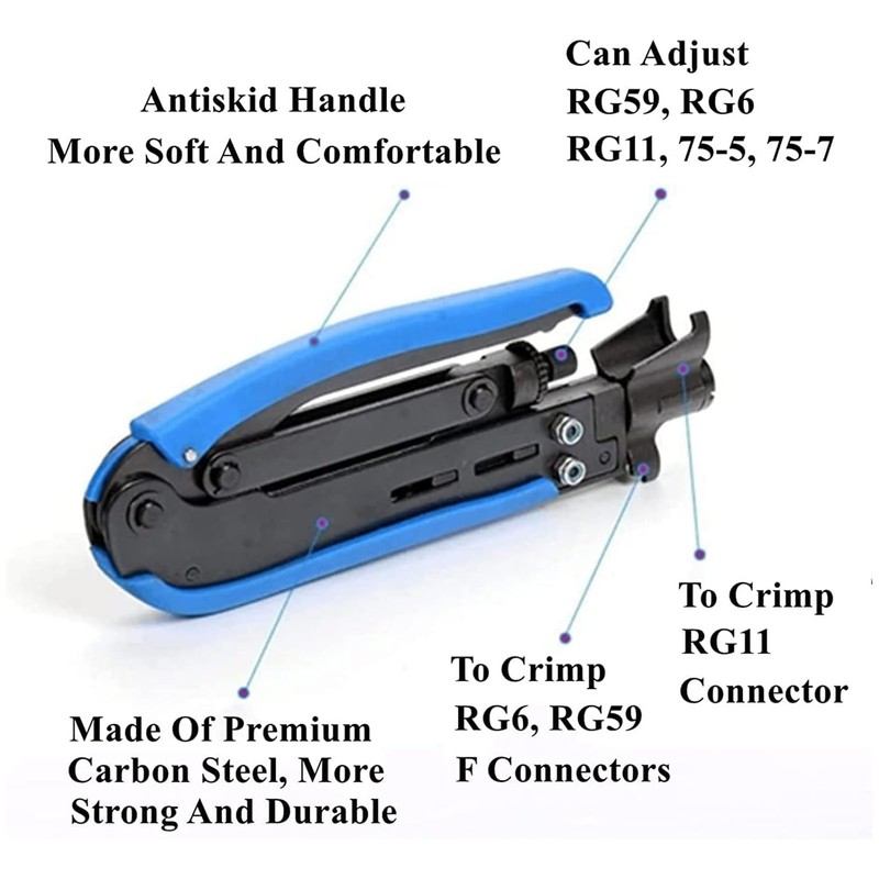 Coax Crimper Tool Kit Adjustable Coaxial Cable Crimper Stripper with
