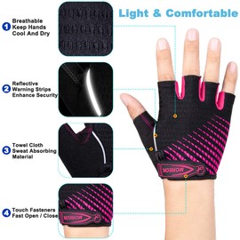 LUROON Cycling Gloves Half Finger Gel Padded Bike Gloves Anti-Slip Shock-absorbing Hand Protect Fingerless Summer Bicycle Short Gloves for Mens & Women (S, Pink)