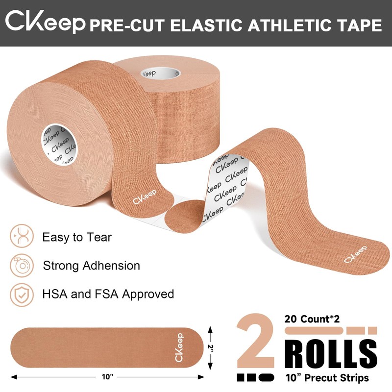 CKeep Kinesiology Tape, 2 Rolls Cotton Latex Free Hypoallergenic Elastic