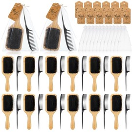 Meanplan Juego de 12 cepillos de pelo con cerdas de jabalí, regalos con peine de cola, bolsas y tarjetas, cepillo de madera para mujeres para cabello 