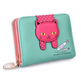 Cisixin Women's / Girls' Purse, Small Cat Decoration Purse (Light Green), light green