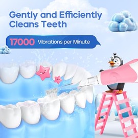 SEAGO Toddler Electric Toothbrushes for Baby Ages 0-3 Years, Baby Toothbrush with Smart Timer and Suction Base, 4 Replacement Brush Heads SG-513(Pink-