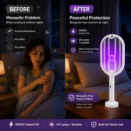 3-in-1 Electric Mosquito Swatter for Home Pest Control – Type-C Rechargeable Bug Zapper Racket with UV Lamp