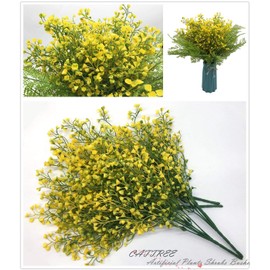 CATTREE Artificial Shrubs Bushes, Plastic Fake Plants Wedding Indoor Outdoor Home Garden Verandah Kitchen Office Table Centerpieces Arrangements Christmas Decoration Yellow 8 Pcs