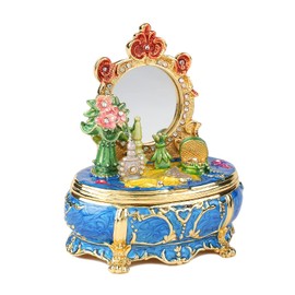 QIFU Blue Dressing Table Trinket Box Hinged, Hand Painted Enamel Figurine Collectible, Unique Gift for Home Decor