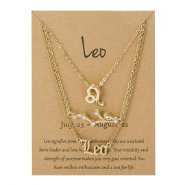 3Pcs Zodiac Necklace Set for Women 12 Constellation Pendant Necklace Horoscope Old English Zodiac Sign Necklace with Card for Girls (Leo)