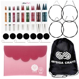 KnitPro Dreamz Deluxe Set 4 inch Circular Knitting Needles Size 2.5, 4, 6, 7, 8, 9, 10, 10.75, 11 with 4 Cables, 8 Caps, 4 Keys, 2 Connectors, Fabric Case with Project Bag