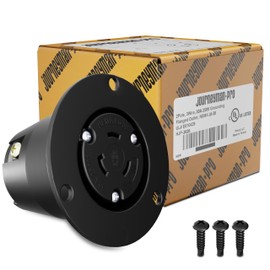 Journeyman-Pro HJP-2626, NEMA L6-30R Flanged Outlet, 30 AMP 250 Volt, Locking Receptacle Socket, Black Industrial Grade, Grounding Welding/Generator/EV Use 7500 Watts (No Covers)