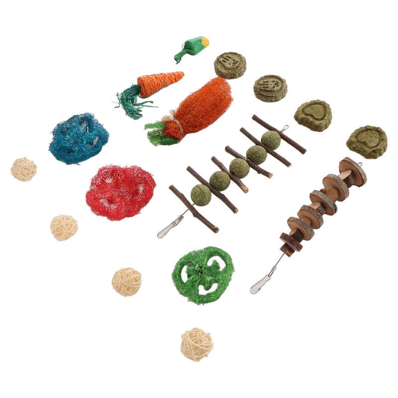 Rabbit Hanging Chew Toys Wood Grass Ball String Loofah Carrot
