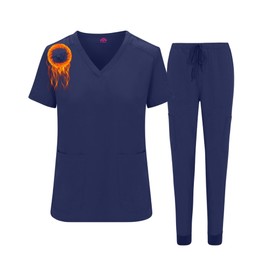 M&M SCRUBS Women's Essential Jogger Scrub Set Nursing Uniform Clearance Cool Stretch Scrub Top and Pant Workwear (True Navy Blue, Small)