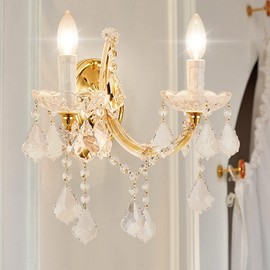 TMAFON Crystal Wall Lights, Modern Sconce - Brilliant 2 Lights Maria Theresa Wall Lamp Light Fixtures, Gold Wall Mounted Lamp for Bedroom, Living Room, Bedside, Corridor
