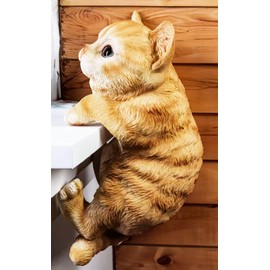 coolboy Hanging Cat Statue Garden Patio Decor,Lifelike Orange Tabby Cat Figurine Kittens Outdoor Statue Decor,Realistic Feline Cat Decor with,Pot Pal Hanging Animal Resin Cat Figurine for Cat Lovers