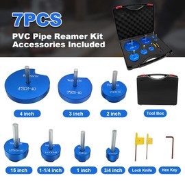 7 Plastic PVC Pipe Reamer Tool,PVC Pipe Reamer Kit With 3/4inch,1inch,1-1/4inch,1-1/2inch,2inch,3inch,4inch Head Aluminum,PVC Socket Saver For SCH40 PVC, ABS PVC Pipe, Water Lines