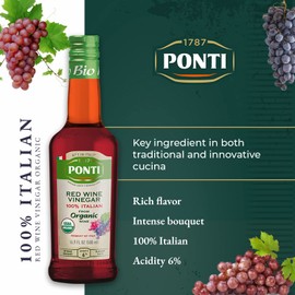 Ponti 100% Italian Red Wine Vinegar for Cooking - Organic Red Wine Vinegar with Balanced Acidity & Harmonious Bouquets – Ideal for Salads, Seafood and Dark Meats – USDA Certified, 16.9 fl oz
