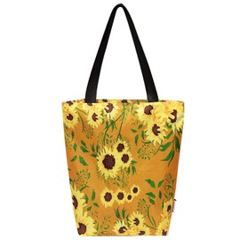 Bowbear Stylish Compact Folding Ripstop Polyester Shoulder Travel Shopping Tote Bag, Small, Sunflowers Brown