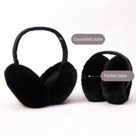 Hymus Ear Muffs for Women - Winter Ear Warmers - Soft & Warm Cable Knit Furry Fleece Earmuffs - Ear Covers for Cold Weather (black)