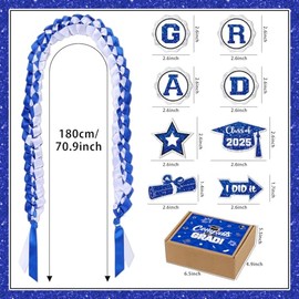 Blue and White Graduation Leis 2025 Graduation Lei Class of 2025 Money Ribbon Leis for Graduation 2025