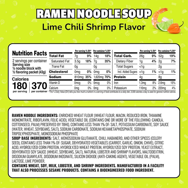 Maruchan Ramen Lime Chili Shrimp Flavor, 3.0 Oz, Pack of