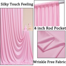 20ft x 10ft Wrinkle Free Pink Backdrop Curtains for Parties, Polyester Backdrop Drapes for Girls Birthday Wedding Photography Background Baby Shower