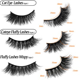 etokdos Mink Lashes Fluffy Natural Cat Eye Strip Lashes Pack Wispy C Curl 3D Cateye False Eyelashes Natural Look Faux Mink Eyelashes Bulk