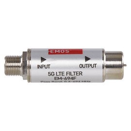 EMOS LTE/4G/5G blocking filter, passage range up to 694 MHz, DC pass, 1.6 x 4 cm, F-connector J5711 silver