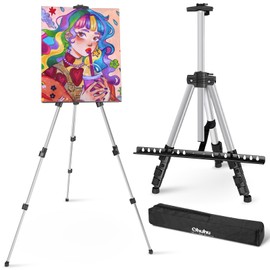 66" Artist Easel - Ohuhu Aluminum Tripod Easel Stand with Bag - Extra Sturdy Silver Painting Easel with Adjustable Height from 21" to 66" for Table-Top/Floor Painting Drawing Displaying