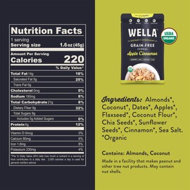 Wella Cereal Oatmeal Alternative, Gluten-Free Breakfast Hot Cereal, Grain-Free Paleo Organic Vegan High Protein Superfood, Plant-Based Non-GMO, Low in Net Carbs, Single-Serve Packets, Apple Cinnamon Flavor (10 Count, 1.6 oz. Packets)