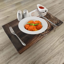 Ambesonne Western Place Mats Set of 4, American West Rodeo Hat Traditional Ranching Robe on Wooden Ground Folk Art Photo, Washable Fabric Placemats for Dining Table, Standard Size, Brown