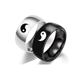 COLORFUL BLING Sainless Steel Yin Yang Tai Chi Matching Couple Rings Balance Engagement Promise Ring Chunky Finger Bands Anniversary Wedding Band for Men Women -Size 8