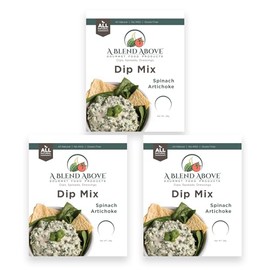 A Blend Above Spinach Artichoke Dip Mix, 3 Packs, 1 oz. Each, Makes 16 Ounces, Gluten-Free, No MSG, All Natural, No Preservatives, Vegan Friendly, Keto Friendly, Vegetable Dip, Chip Dip, Low Carb, Easy to Make
