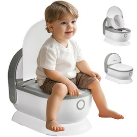 Toddler Potty Training Toilet - Realistic Toilet for Kids 6 Months+ with Detachable Training Seat,Baby Potty with Comfortable Backrest & Splash Guard,Easy to Clean & Assemble,Weight Capacity 66 Pounds