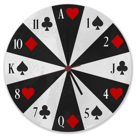speecheese Playing Cards Wall Clock Clock with Card Game Heart Spades Check Cross Cards as Decoration for Lovers of Poker or Poker Cellar