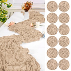 12 Pack Beige Cheesecloth Table Runner,10FT Gauze Boho Long Easter Cheesecloth Table Runners 20x120inch Rustic Cheese Cloth Table Runner for Wedding Party Bridal Shower,Table Decorations