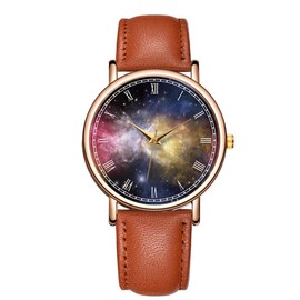MINILUJIA Men Watch Creative Starry Sky Roman Dial Watch Watches Unique Eyecatching Women Watches Soft Leather Band