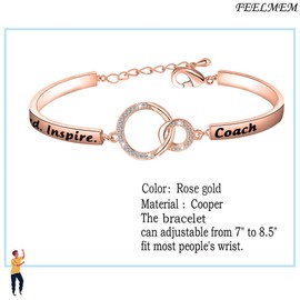 FEELMEM Coach Thank You Gifts Thank You Coach Bracelet Lead Inspire Coach Appreciation Gift for Cheer/Football/Baseball/Volleyball/Dance Coach(RG)