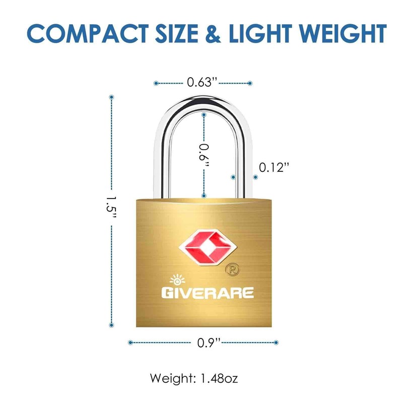 GIVERARE 4 Pack TSA Approved Travel Luggage Locks with Keys,