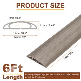 HARFINGTON 6ft Cord Cover Floor W0.5 x H0.3 Inner Channel PVC Hide Extension Cable Floor Wire Hider Wire Covers Protector for Prevent Cable Trips Cables Management, Light Grey