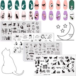 RUNRAYAY 4pcs Cute Cats Nail Art Stamping Plates Set, Animals Design Nail Image Stamp Plates Manicure Templates for Women and Girls DIY Printing Tools Nails Stencil