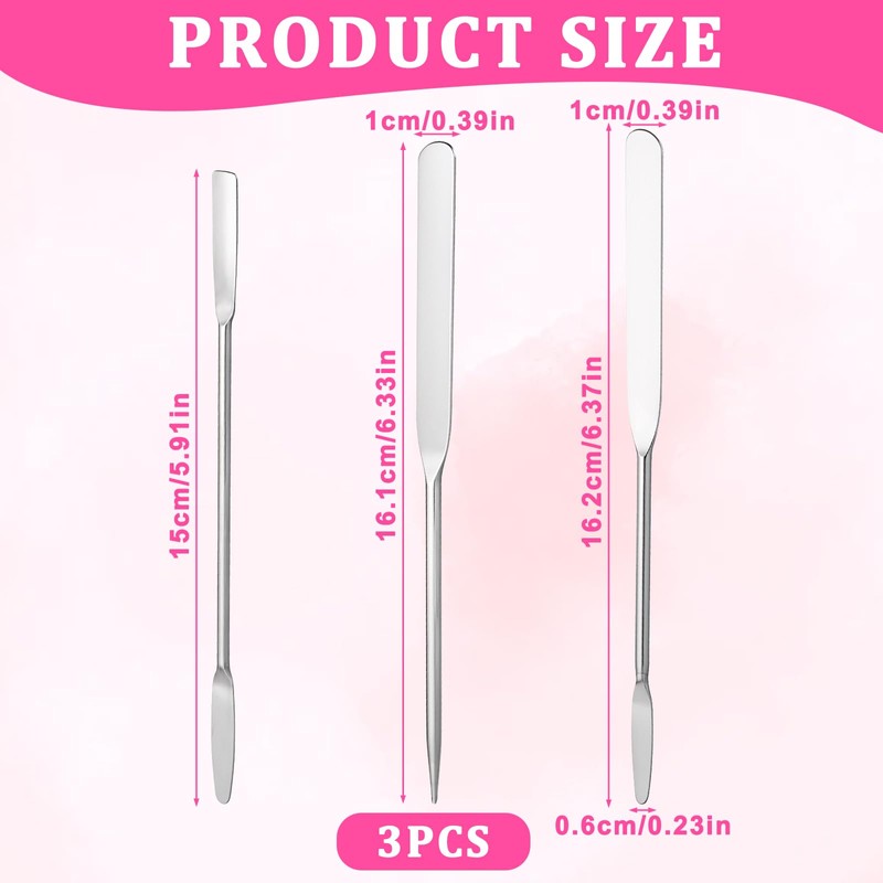 3 Pcs Makeup Spatula, Stainless Steel Cosmetic Spatula Double-Headed Makeup