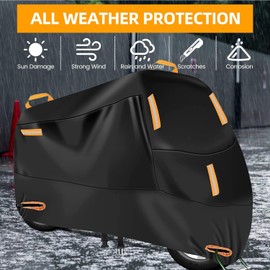 MYDEAR Funda de Protección para Moto Impermeable Oxford, Cubierta Moto Bicicleta Exterior con 5 Tiras Reflectantes, 2 Orificios de Bloqueo, Cubierta Protector Lona para Motocicleta Prueba de Viento