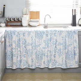 VitalCozy Cabinet Curtains 28" W x 51" L Sink Skirt for Bathroom Kitchen Botanical Flower Floral Cabinet Curtains for Classroom Home Farmhouse Rustic Drape Under Desk Privacy Drape for Laundry Room