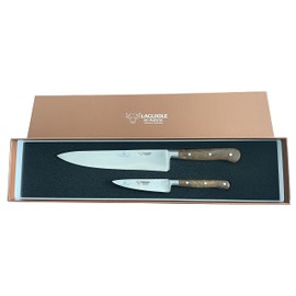 Laguiole en Aubrac Professional Stainless Fully Forged Steel Made In France Essential 2-Piece Premium Kitchen Knife Set With Teak Wood Handles