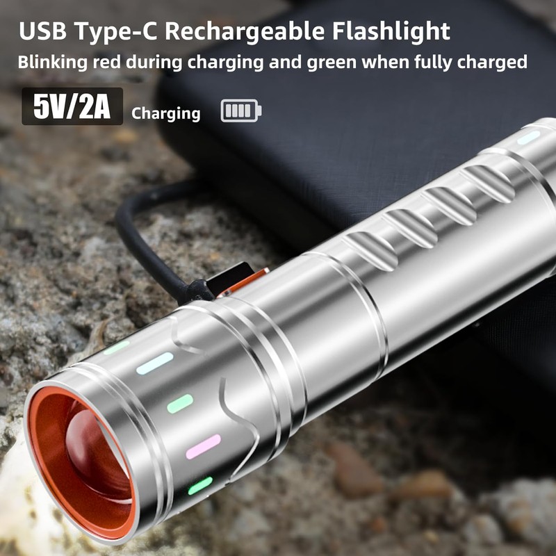 AIERSEN Rechargeable Small LED Flashlight, high Lumen EDC Flashlight, Five