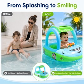 Car-Shaped Toddler Pool Float for Kids – Inflatable Swim Boat with Canopy, Seat & Steering Wheel