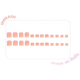 IMRAIN Summer Press on Toenails Short Square Fake Toe Nails Pink Nude Gradient Glue on Toe Nails Full Cover Glossy Acrylic False Toenails Decorations for Women Girls 24Pcs