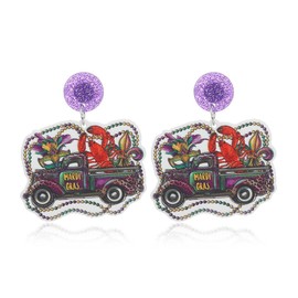 ONLYJUMP Mardi Gras Earring For Women Dainty Carnival Theme Crocodile Lobster Mask Earrings Colorful Acrylic Mardi Gras Earrings Holiday Mardi Gras Gifts (Car)