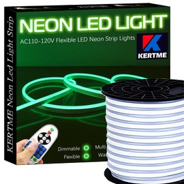 KERTME Neon Led Type AC 110-120V LED NEON Light Strip, Flexible/Waterproof/Dimmable/Multi-Modes LED Rope Light + 23 Keys Remote for Home/Garden/Building Decoration (32.8ft/10m, Green)